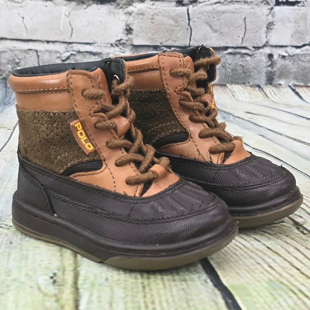 POLO Ralph Lauren Lansing High Toddler Boys Boots Size 4.5 Brown Leather Outdoor